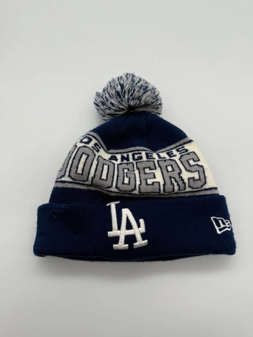 Los Angeles Dodgers Baseball MLB New Era Beanie Knit Hat With Pom Cap Navy Blue